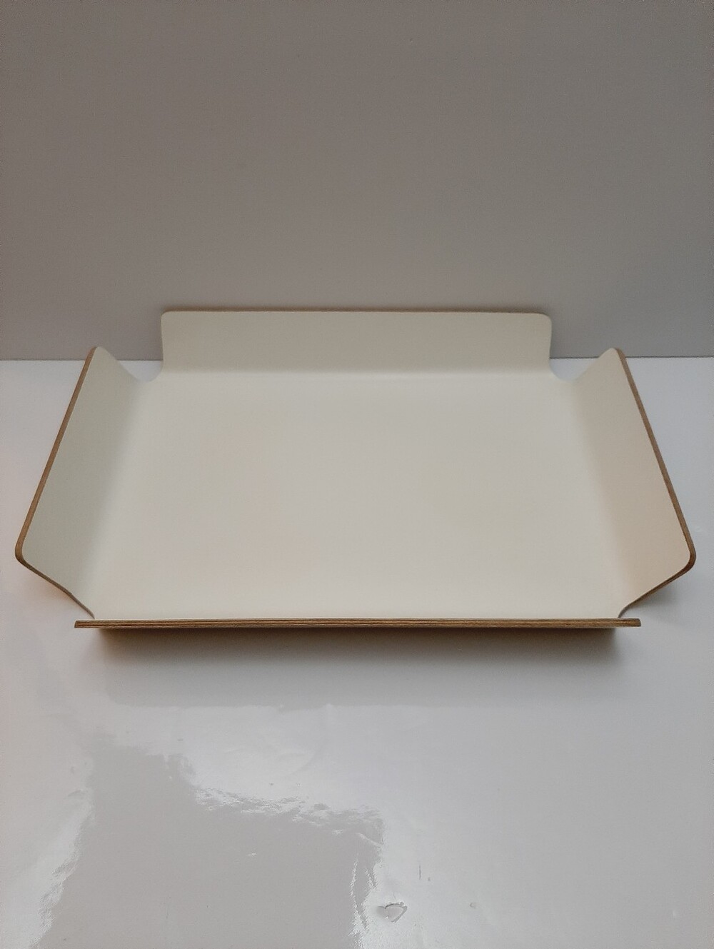 TORRE & TAGUS Minimalist White Bentwood Serving Tray w/ Natural Wood Edge Accent